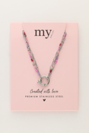 My jewellery Sunrocks driedubbele ketting met schakels & roze kralen zilver