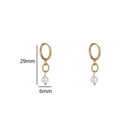 Go Dutch Label oorbellen subtle stone hoop pearl - 14k