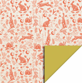 HOP | inpakpapier hare nature coral red - yellow 70cm x 3m