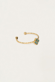 My jewellery Minimalistische ring met klaver en licht blauwe strass verstelbaar