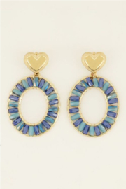 my jewellery oorbellen | Blauwe ronde statement oorhangers met hartje*