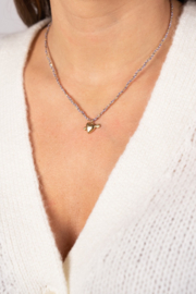 My jewellery Sunrocks paarse koord ketting met cupido hartje goud