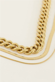 My jewellery ketting driedubbel met grove & subtiele schakels goud