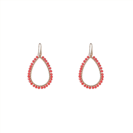 Go Dutch Label oorbellen beads open drop - 14K + bright coral