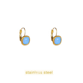 Go Dutch Label oorbellen Small Square Stone Earring - 14K + Blue