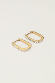 My Jewellery oorbellen rechthoekig met parels goud