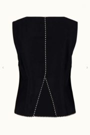 zusss linnen top mouwloos met tape details black