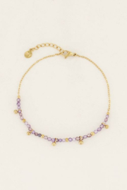 My jewellery armband | goud met lila kralen & bolletjes