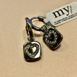 My Jewellery oorbellen | ringetje met hanger rechthoek hartje zilver*