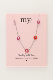 My jewellery Sunrocks minimalistische ketting met roze bloemetjes zilver