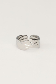 My jewellery verstelbare statement ring met wave zilver