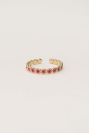 My jewellery verstelbare ring Vintage met roze & rode bloemetjes mini goud