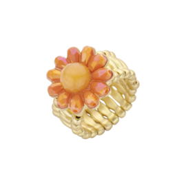 biba ring metaal en crystal kralen bloem oranje