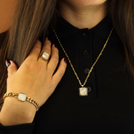 Camps & Camps ketting Chain Necklace With Square Stone white