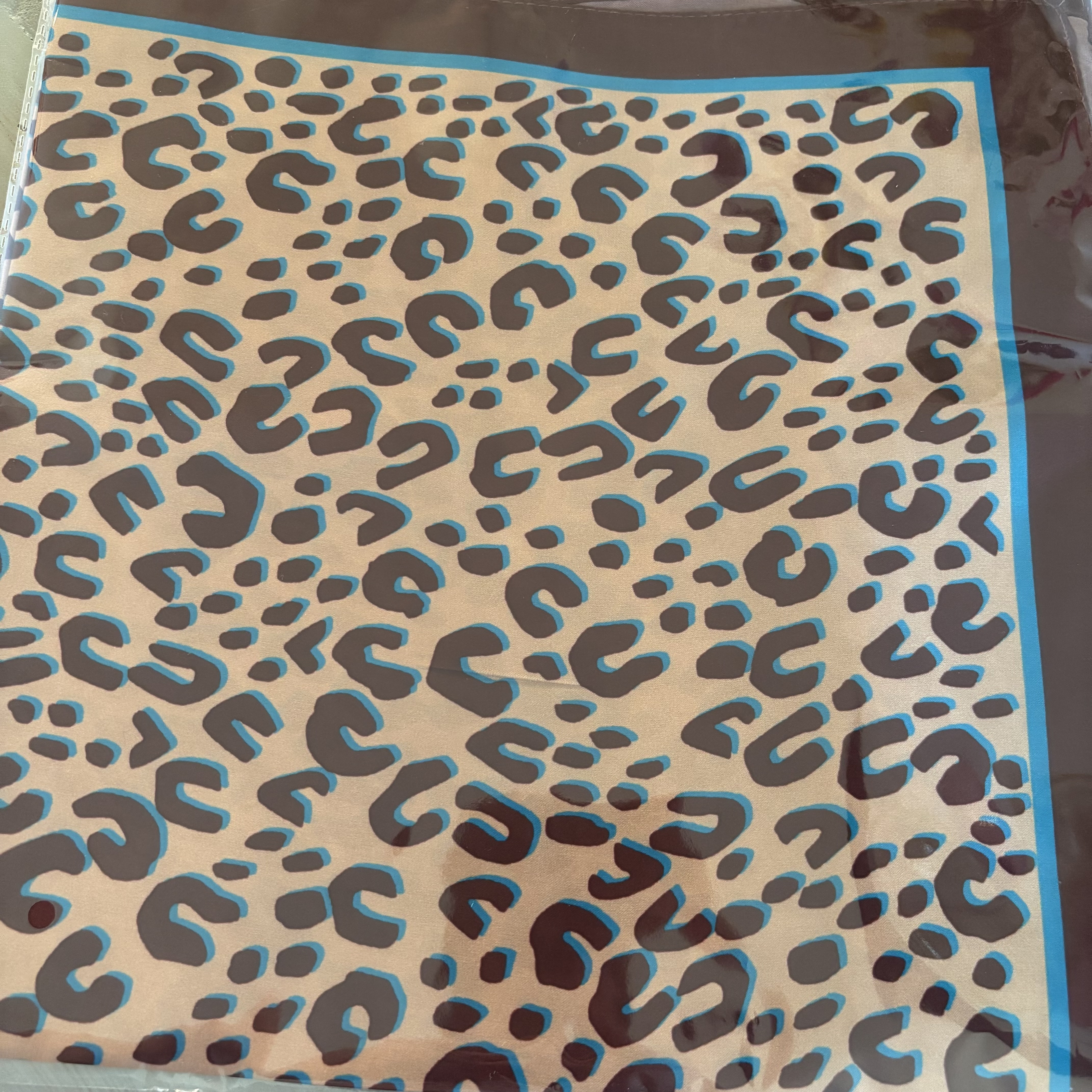 Go Dutch Label sjaaltje panterprint blauw bruine rand 55x55cm