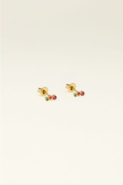 My Jewellery oorbellen Universe studs met gekleurde ronde steentjes goud
