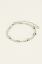 my jewellery armband | platte schakel & bloemen zilver *