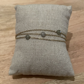 Go Dutch Label armband | fijne schakel 3 bolletjes groen goud.