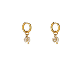 Go Dutch Label oorbellen Pearl + Heart Hoop goud