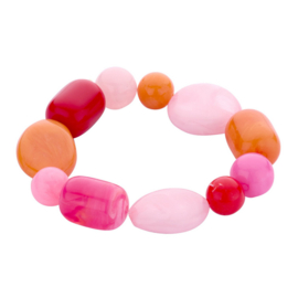biba armband chunky kralen groot resin roze/oranje