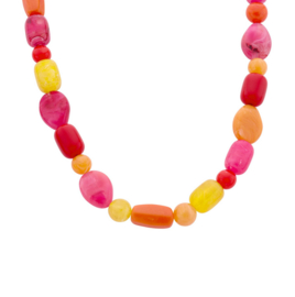 biba ketting chunky resin kralen groot rood/geel