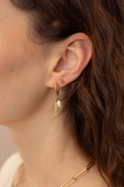 My Jewellery oorbellen Sunrocks oorringen met groene kraaltjes & zoetwaterparel zilver