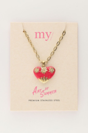 My Jewellery ketting | art schakelketting met roze vintage hart goud