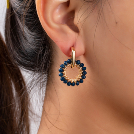 Go Dutch Label oorbellen | rond met gekleurde kralen blue