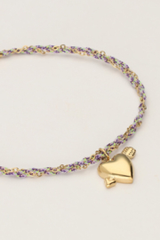My jewellery Paarse koord armband met cupido hartje