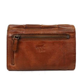 Bear Design gevlochten overslag portemonnee 'Flappie' | cognac