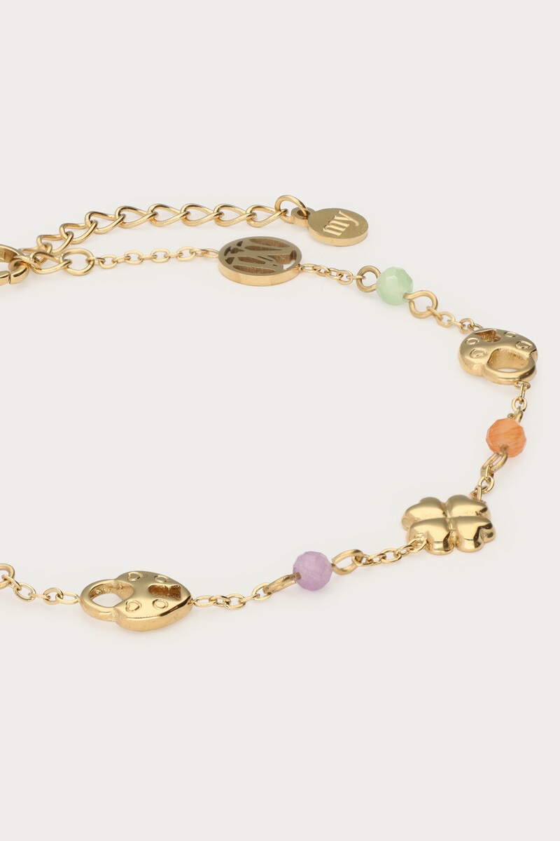 my jewellery Armband met klaver & slotje goud