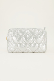 My jewellery Zilverkleurige toilettas met padded hartjes