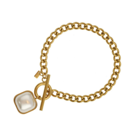 Camps & Camps armband | chain Bracelet wirh square stone pearl