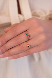 My jewellery Minimalistische ring met vierkante blauwe strass verstelbaar