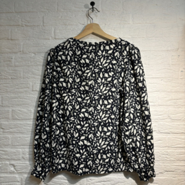 zusss boothals top met blaadjes print donkerblauw