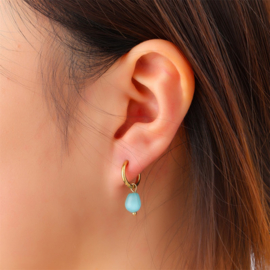 Go Dutch Label oorbellen Drop Stone Hoop - 14K + Blue