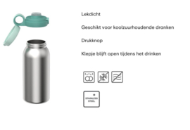 Mepal little dutch Campus RVS drinkfles met flipdop 600 ml  - Forest Friends