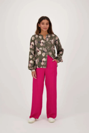 zusss blouse met iris bloemen print donkergroen