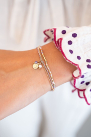 My jewellery Multikleur dubbele armband met touw en kralen goud