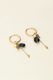 My jewellery oorbellen hoop met zwarte steentjes en sterretjes goud