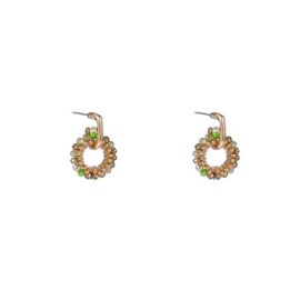 Go Dutch Label oorbellen | small beads circle olive mix