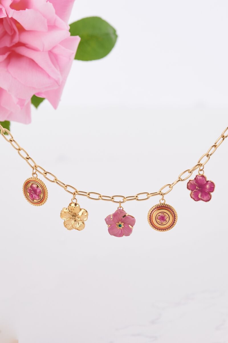 My Jewellery Island ketting met 5 bedel bloemen goud
