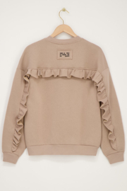 My Jewellery Beige sweater met ruffle en patch