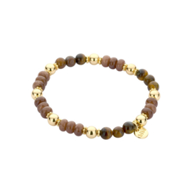 biba armband metaal en natuurstenen kralen bruin