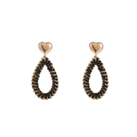 Go Dutch Label oorbellen | heart and open drop black goud