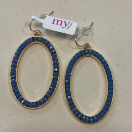 My jewellery oorbellen | ovaal goud met licht blauwe kralen