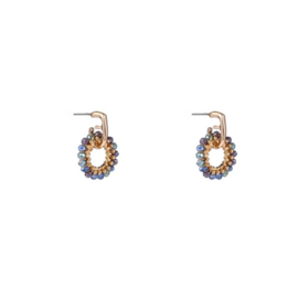 Go Dutch Label oorbellen | small beads circle blue mix