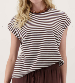 zusss T-shirt met opgerolde mouw streep off white/bruin