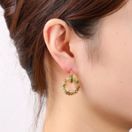 Go Dutch Label oorbellen | small beads circle olive mix
