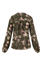 zusss blouse met iris bloemen print donkergroen